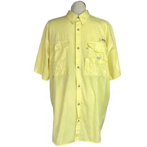 Columbia PFG Shirt Men Extra Large Yellow Bahama Short Sleeve Fishing OmniShade